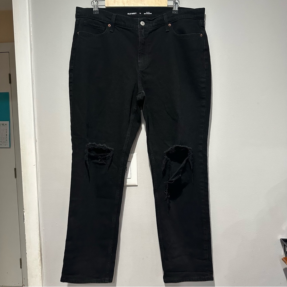 Old Navy Mid Rise Boyfriend Distressed Black Jeans Size 14